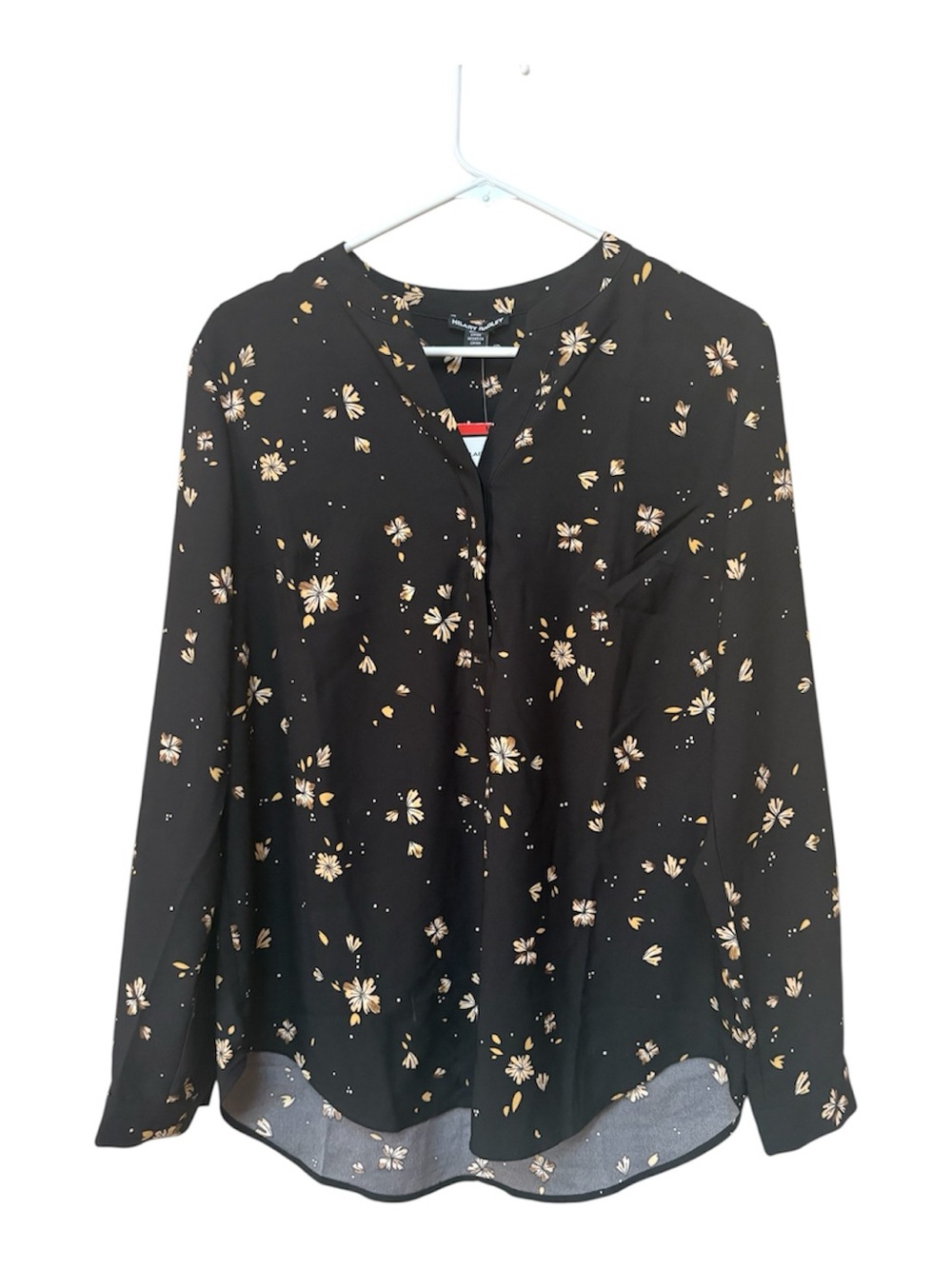 Hilary Radley NWT Black Gold Floral High Low Blouse Medium